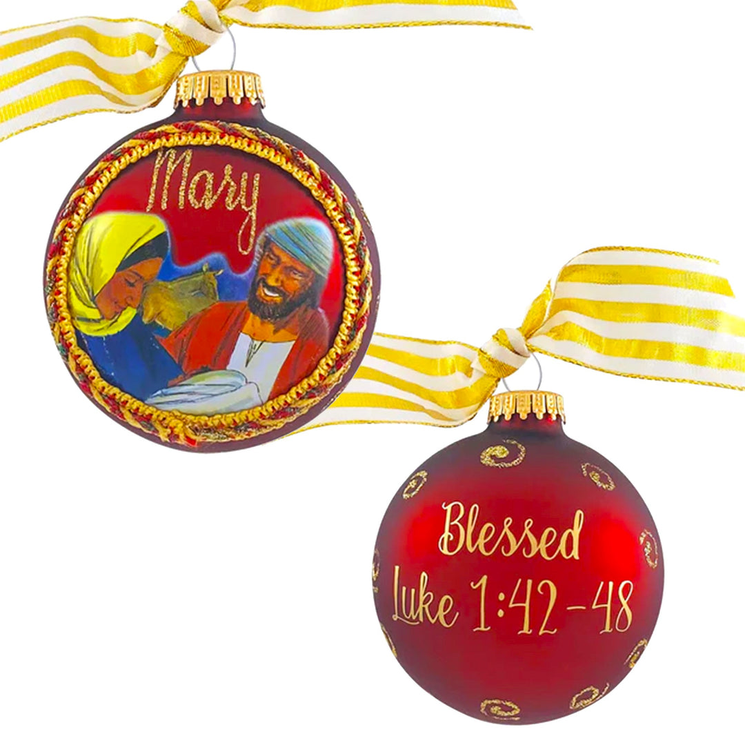 3 1/4" (80mm) Personalizable Hugs Specialty Gift Ornaments, Port Velvet Glass Ball with Bible Hero/ Mary