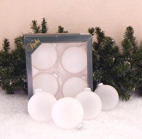 3 1/4" (80mm) Ball Ornaments, Silver Caps, Frost, 4/Box, 12/Case, 48 Pieces