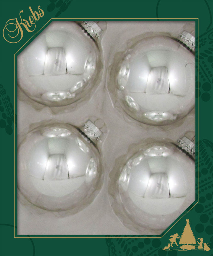 3 1/4" (80mm) Glass Ball Ornament, Bright Silver, 4/Box, 12/Case, 48 Pieces