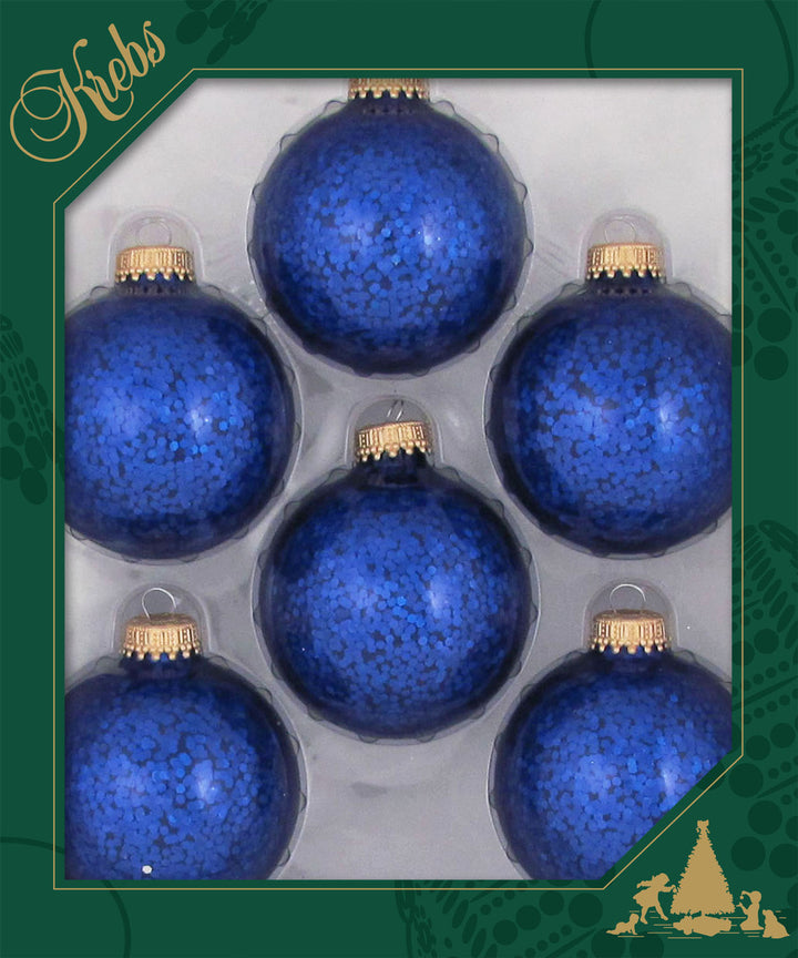 2 5/8" (67mm) Glass Ball Ornaments, Sapphire Spangle, 6/Box, 12/Case, 72 Pieces