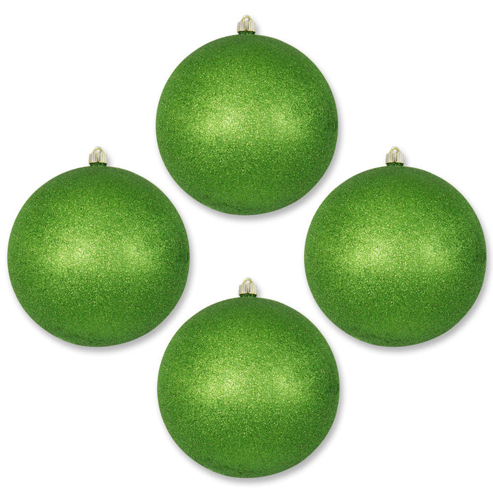 10" (250mm) Giant Commercial Shatterproof Ball Ornament, Lime Glitter, Case, 4 Pieces