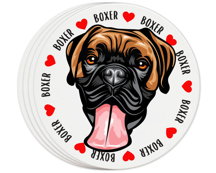 [Set of 4] 4 inch Round Premium Absorbent Ceramic Dog Lover Coasters - Boxer