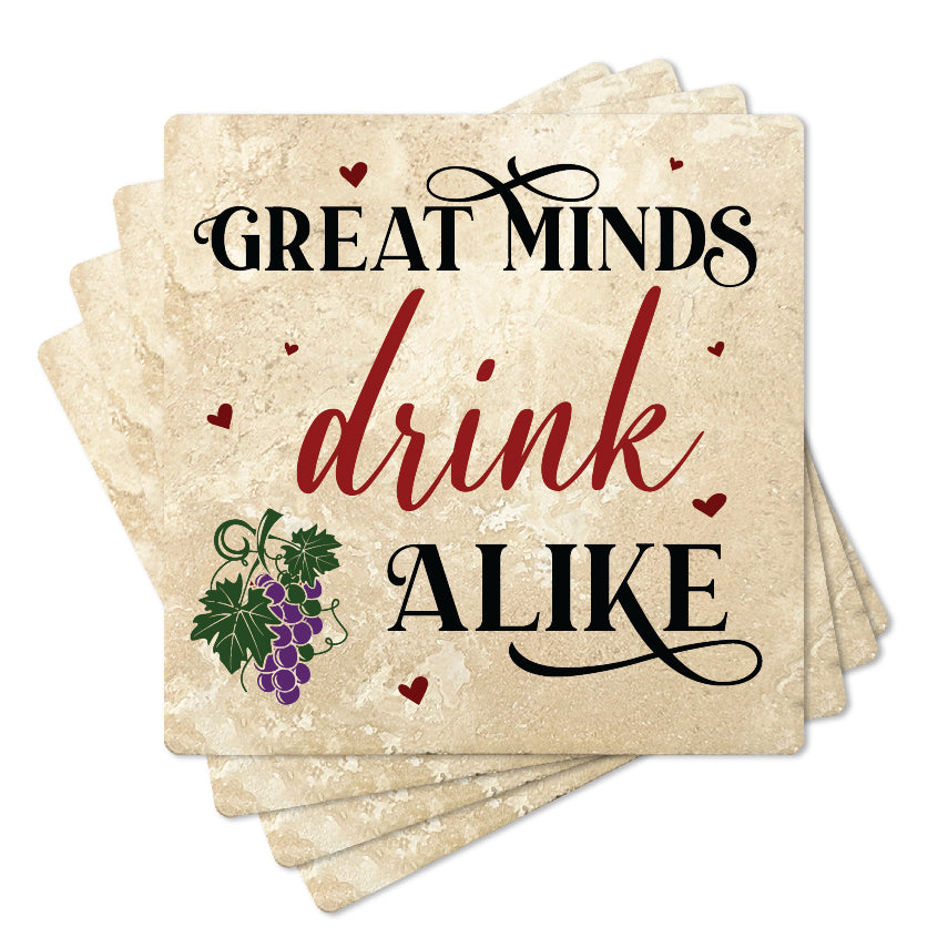 4" Square Travertine Coaster Set Funny "I Love Wine" Collection - Drink Alike, 4/Box, 2/Case, 8 Pieces.