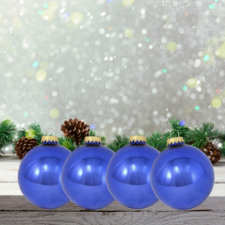 3 1/4" (80mm) Ball Ornaments, Victoria Blue Shine, 4/Box, 12/Case, 48 Pieces
