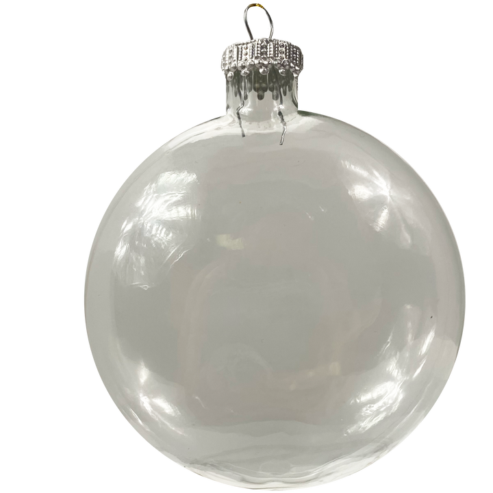 3" (76mm) Glass Disc Ornaments, Clear with Silver Crown Caps, 3/Box, 24/Case, 72 Pieces