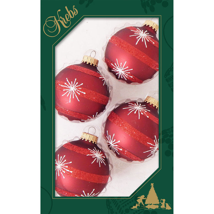 2 5/8" (67mm) Ball Ornaments Red Velvet with Starbursts and Stripes, 4/Box, 12/Case, 48 Pieces