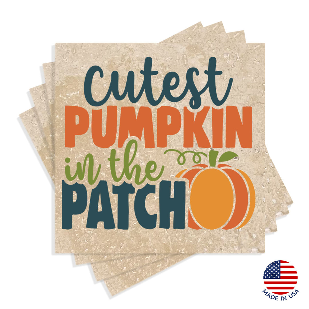 4" Absorbent Stone Fall Autumn Coasters, Cutest Pumpkin In The Patch, 2 Sets of 4, 8 Pieces