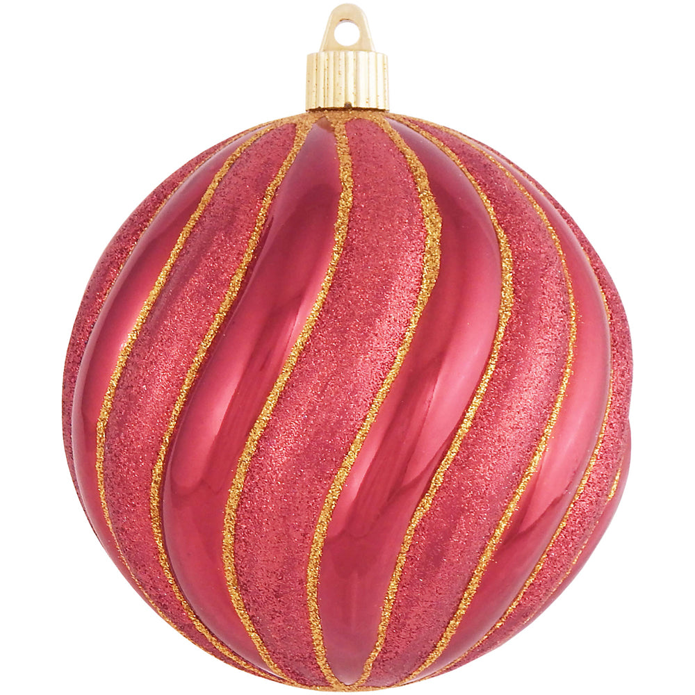 Sonic Red 4 3/4" (120mm) Shatterproof Swirled Ball with Red / Gold Swirls, Case, 24 Pieces - Christmas by Krebs Wholesale