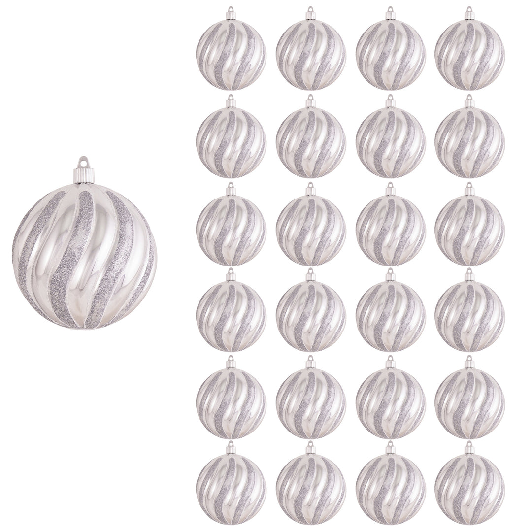 Looking Glass Silver 4 3/4" (120mm) Shatterproof Swirled Ball with Silver / White Swirls, Case, 24 Pieces