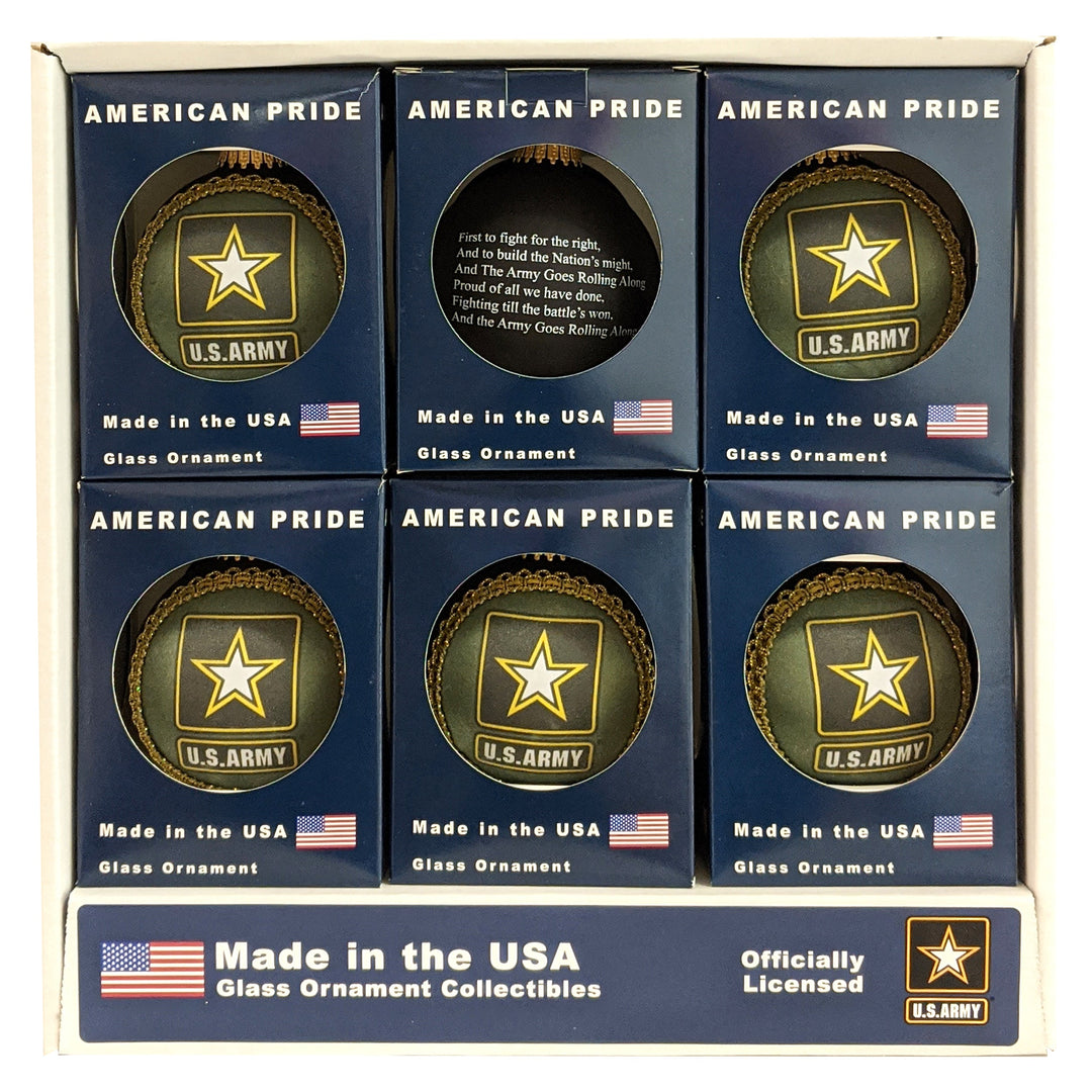 3 1/4" (80mm) Glass Ball Ornaments, Ebony Velvet - Silk US Army Logo and Hymn, 1/Box, 12/Case, 12 Pieces