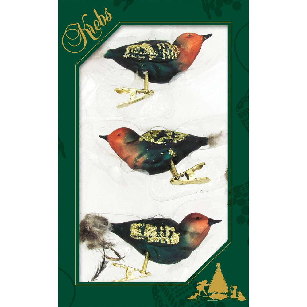 3 1/2" (146mm) Shaded Clip-On Birds Figurine Ornaments, 3/Box, 12/Case, 36 Pieces