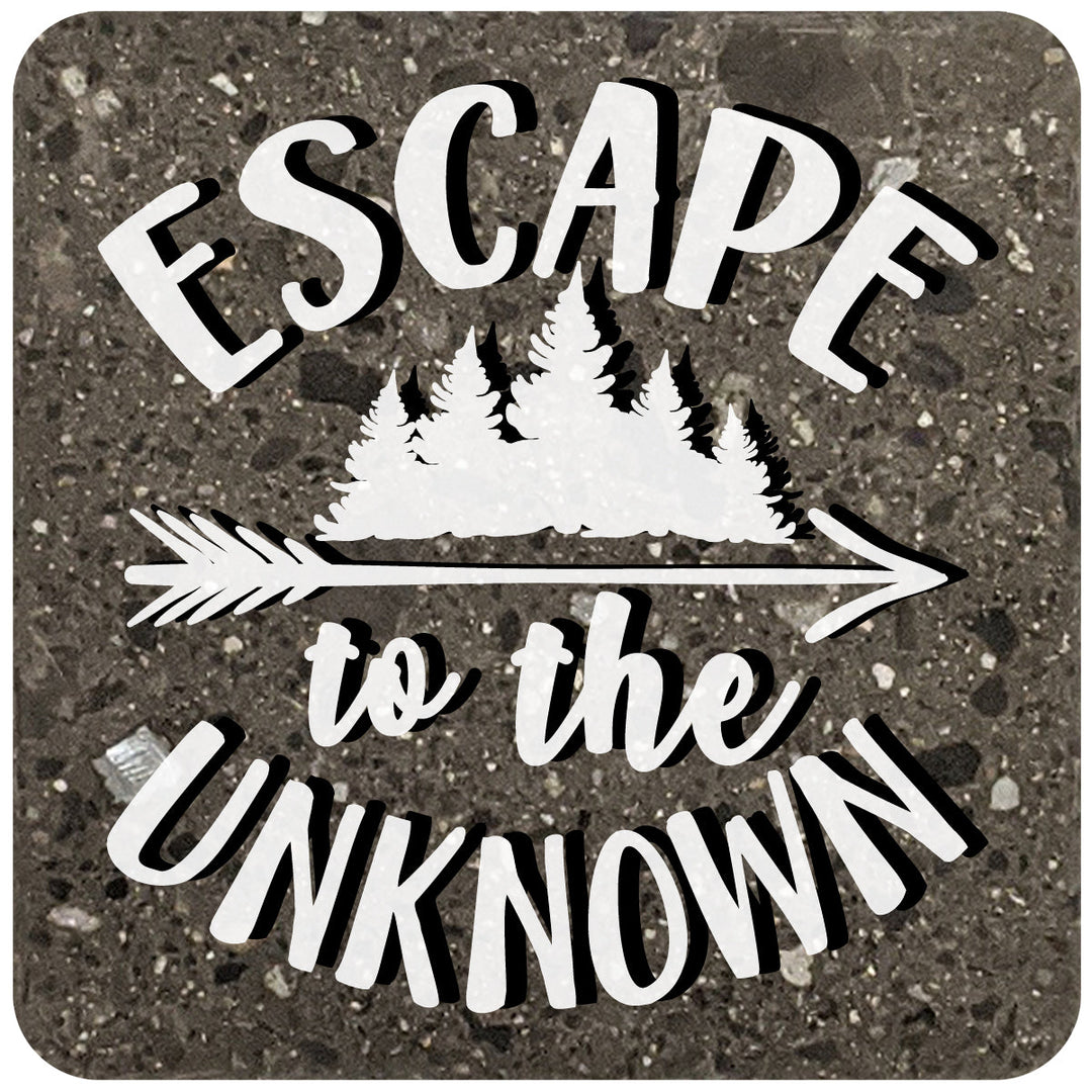 4" Square Black Stone Coaster - Escape To The Unknown, 2 Sets of 4, 8 Pieces
