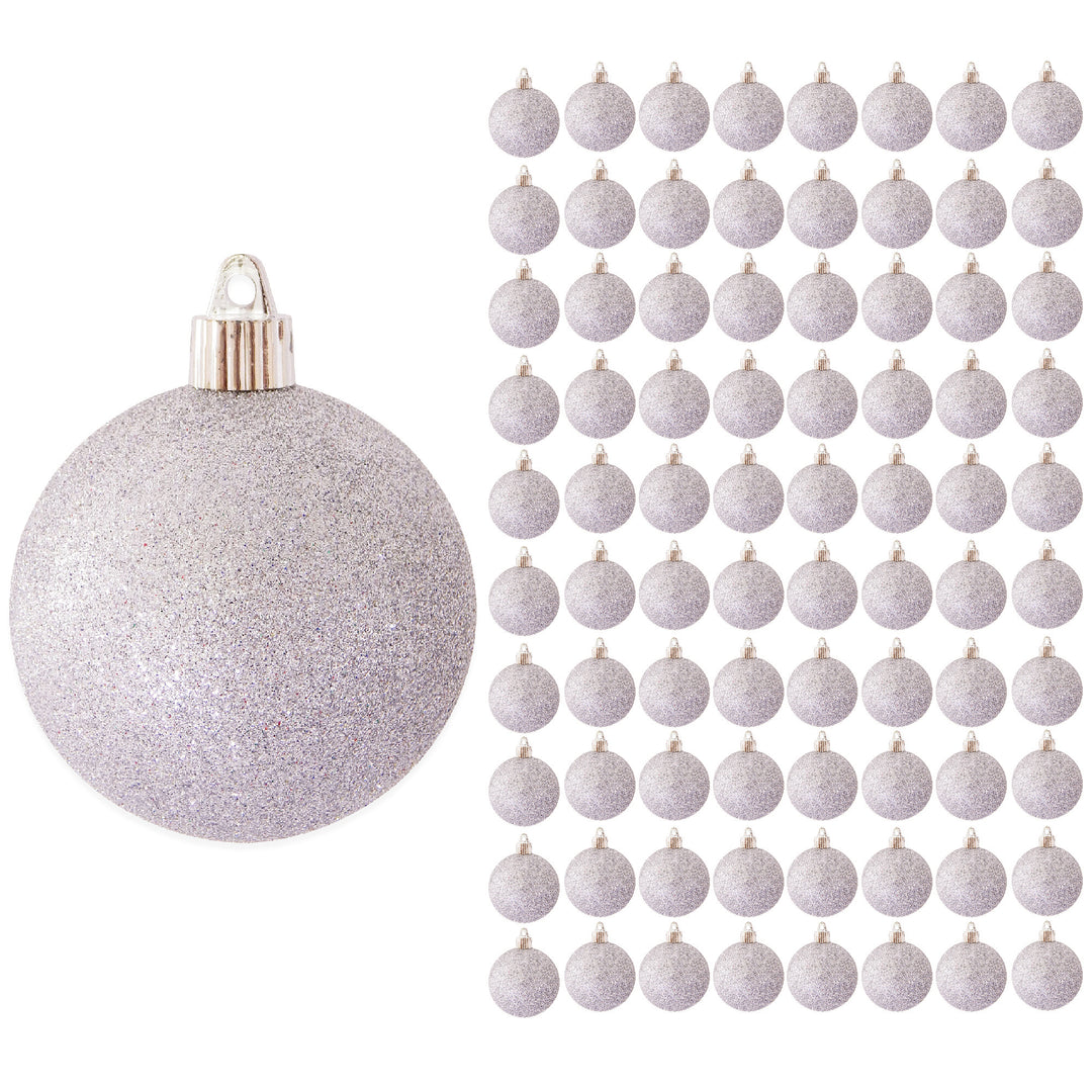 3 1/4" (80mm) Commercial Shatterproof Ball Ornament, Silver Glitter, 8 Pieces per Bag. 10 Bags per Case, 80 Pieces per case.