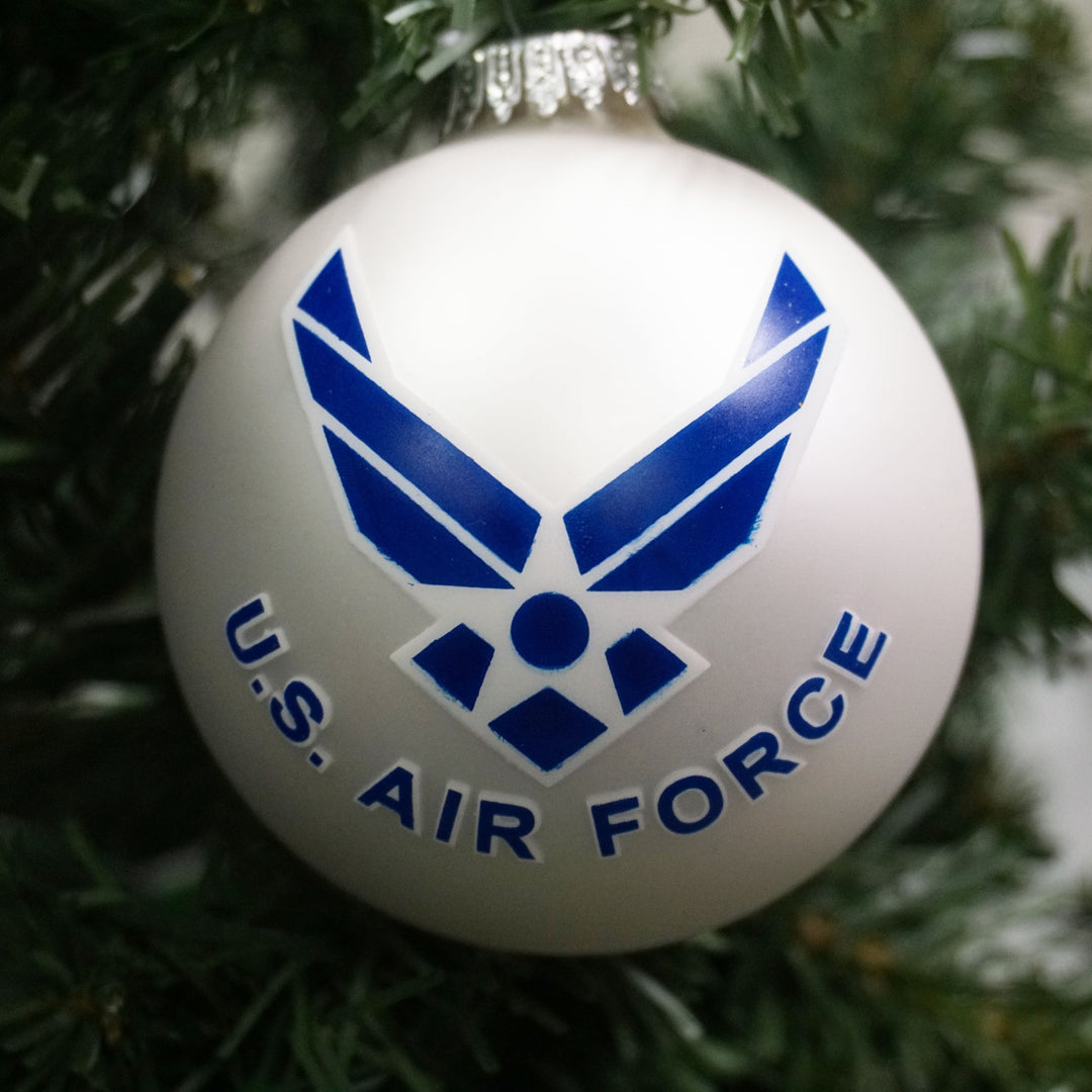 3 1/4" (80mm) Ball Ornaments, US Air Force Logo and Established Date , Silver Pearl, 1/Box, 12/Case, 12 Pieces