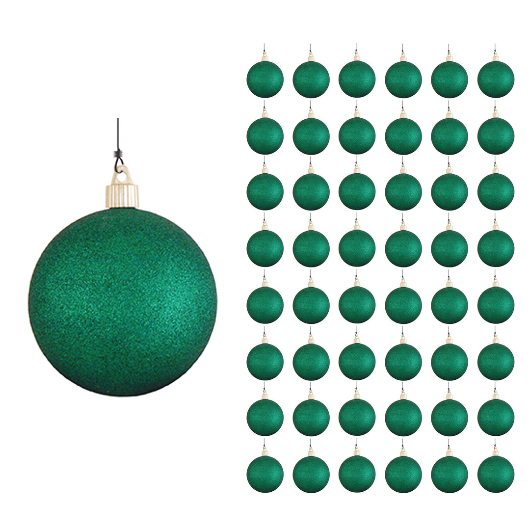 4" (100mm) Large Commercial Pre-Wired Shatterproof Ball Ornament, Emerald Glitter, Case, 48 Pieces