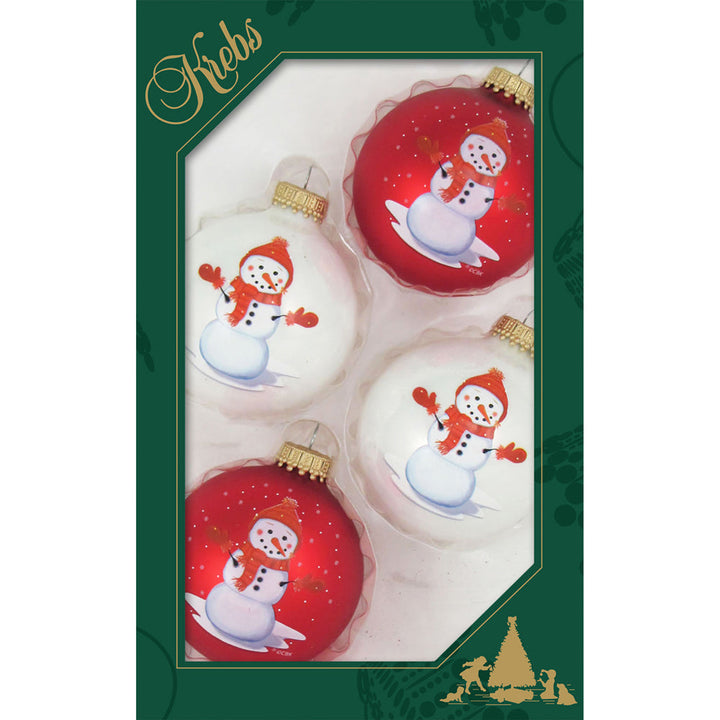 2 5/8" (67mm) Ball Ornaments, Red Hat Snowman, Multi, 4/Box, 12/Case, 48 Pieces