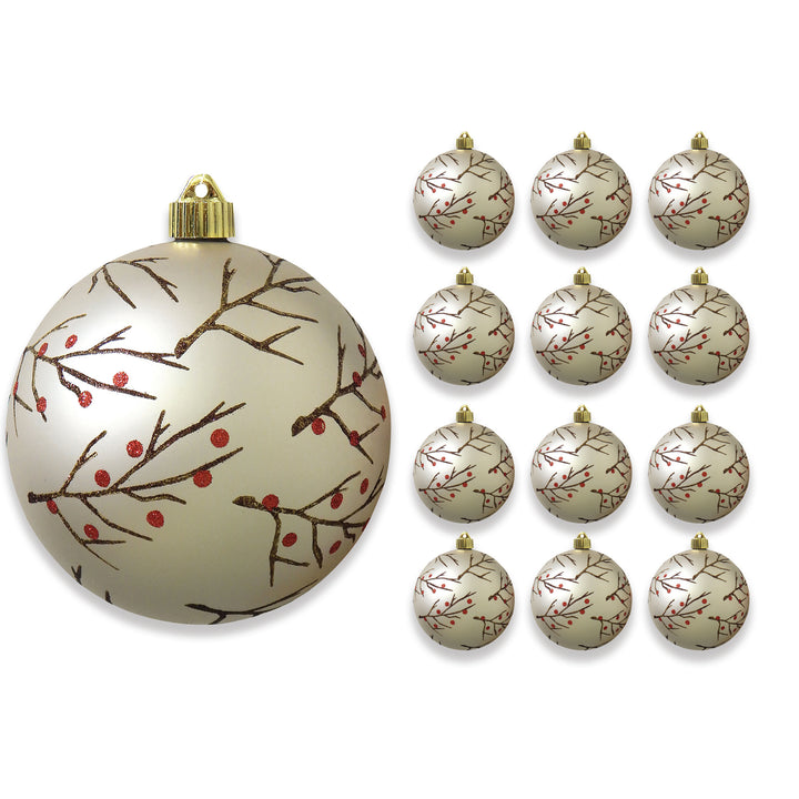 6" (150mm) Decorated Commercial Shatterproof Ball Ornaments, Buff Velvet Brown, 1/Box, 12/Case, 12 Pieces