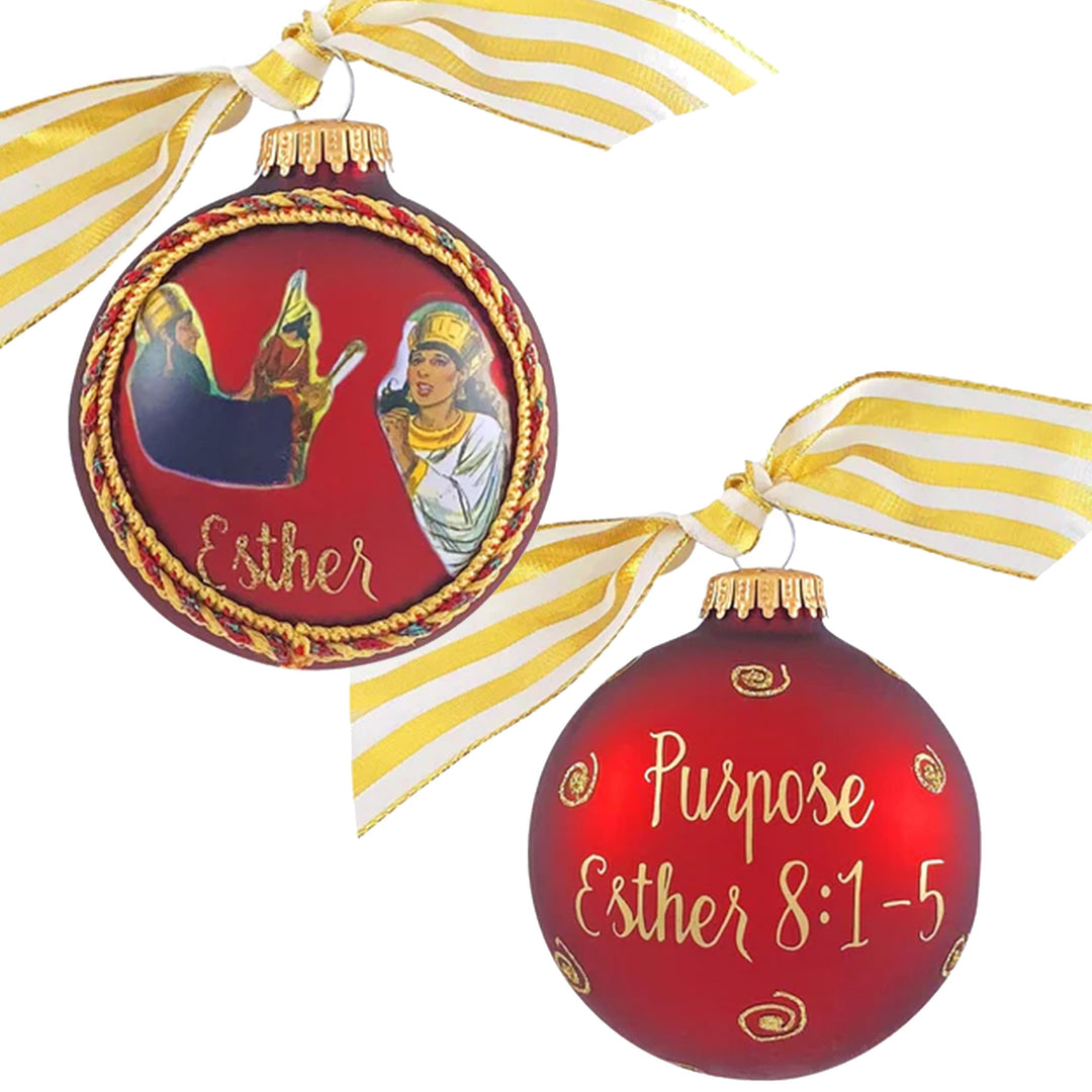 3 1/4" (80mm) Personalizable Hugs Specialty Gift Ornaments, Port Velvet Glass Ball with Bible Hero/ Esther
