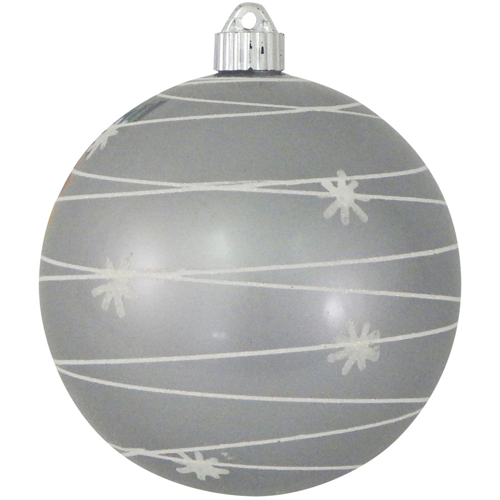 6" (150mm) Decorated Commercial Shatterproof Ball Ornaments, Candy Silver, 1/Box, 12/Case, 12 Pieces - Christmas by Krebs Wholesale