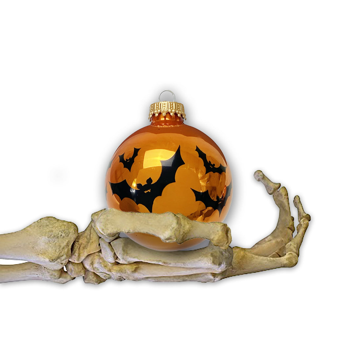 2 5/8" (67mm) Halloween Ball Ornaments Solid Orange Crush with Bats 4/Box, 12/Case, 48 Pieces