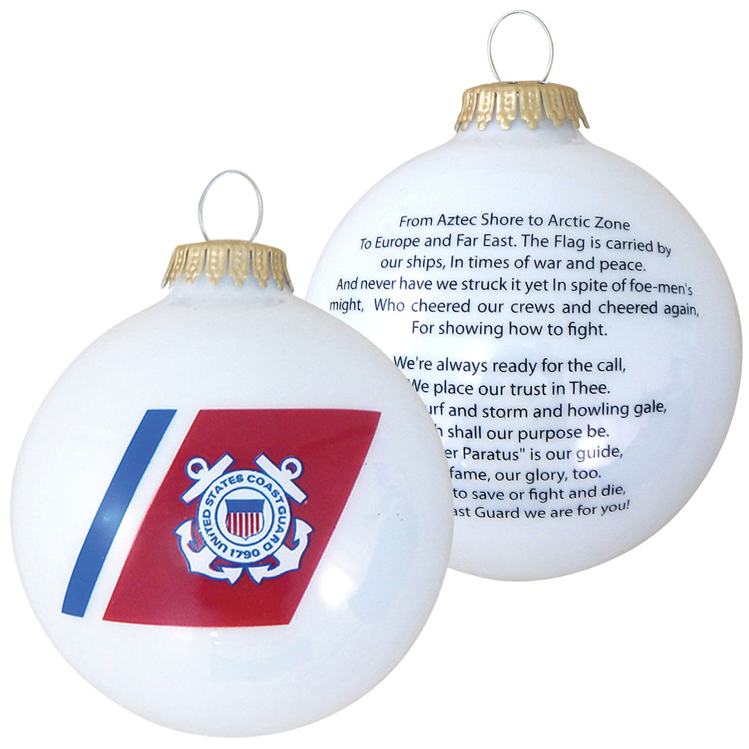 3 1/4" (80mm) Ball Ornaments, US Coast Guard Logo and Hymn, Porcelain White, 1/Box, 12/Case, 12 Pieces