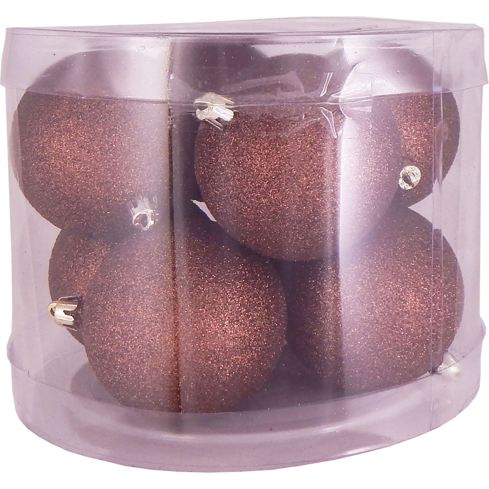 3 1/4" (80mm) Commercial Shatterproof Ball Ornament, Brown Glitter, Case, 80 Pieces