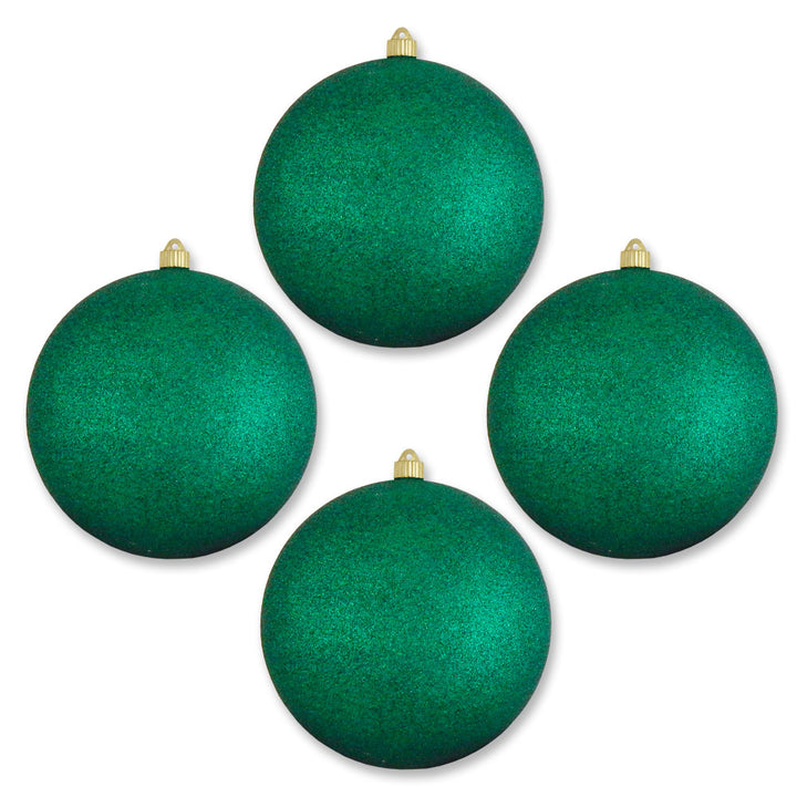 10" (250mm) Giant Commercial Shatterproof Ball Ornament, Emerald Glitter, Case, 4 Pieces