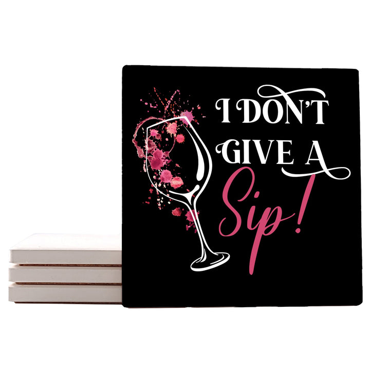 4" Square Ceramic Coaster Set Funny "I Love Wine" Collection - Give a Sip, 4/Box, 2/Case, 8 Pieces.