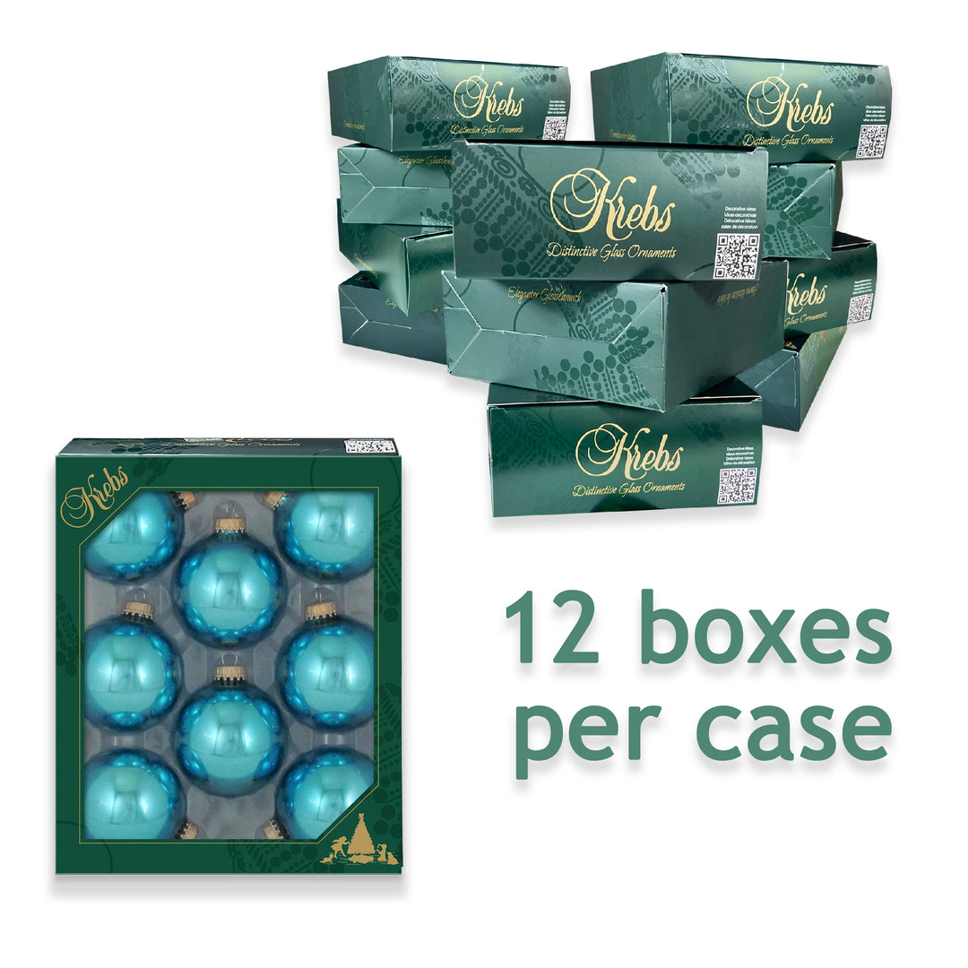 2 5/8" (67mm) Ball Ornaments, Gold Caps, Pale Turquoise, 8/Box, 12/Case, 96 Pieces