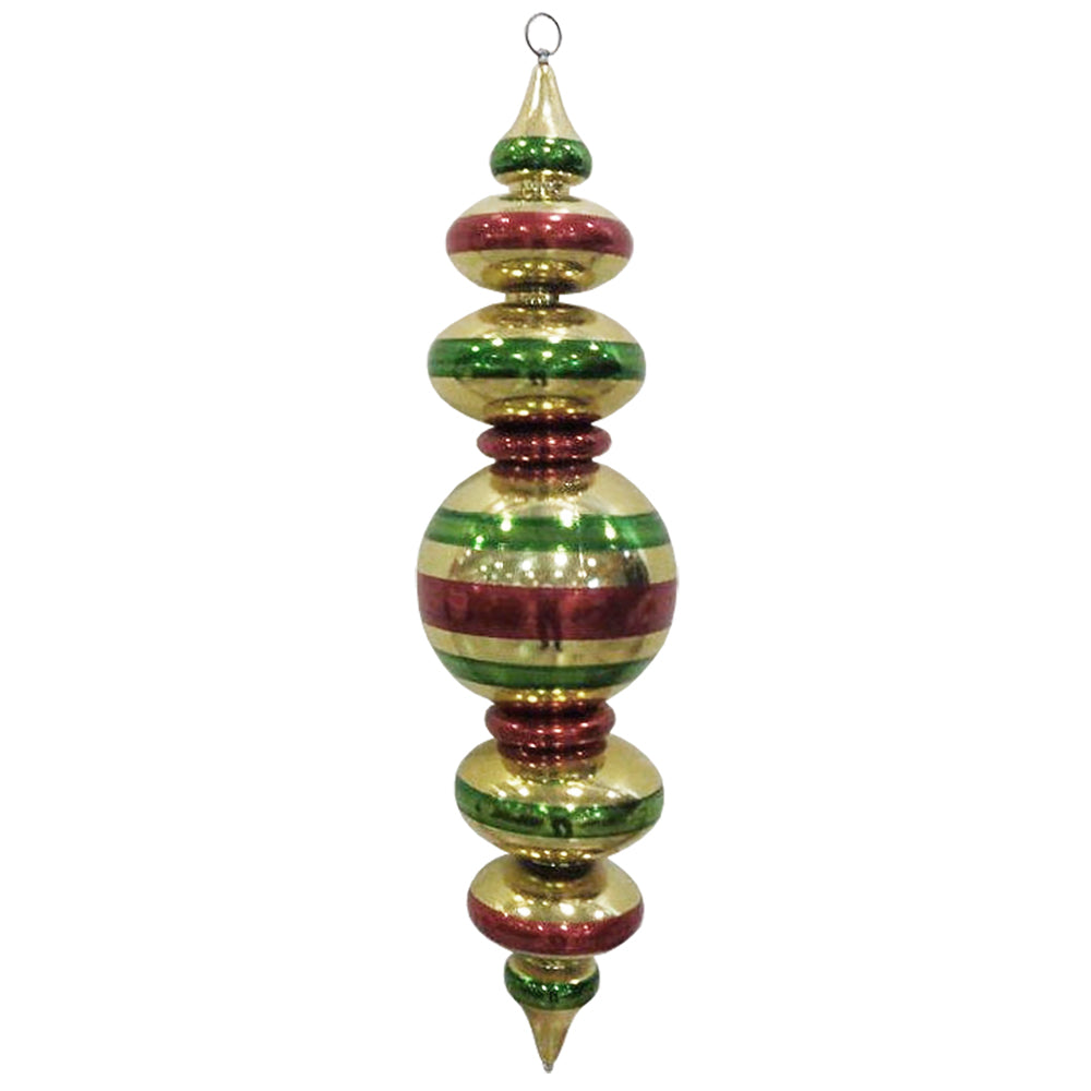 40" Giant Commercial Shatterproof Finials, Gilded Gold with Red / Emerald Stripes , Case, 1 Pieces