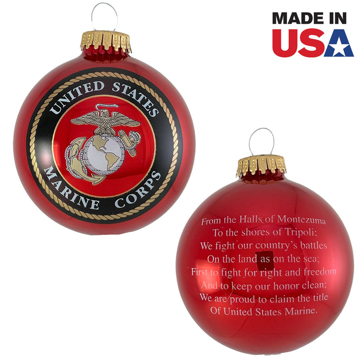 3 1/4" (80mm) Glass Ball Ornaments, Candy Apple Red - US Marine Corp Logo and Hymn, 1/Box, 12/Case, 12 Pieces
