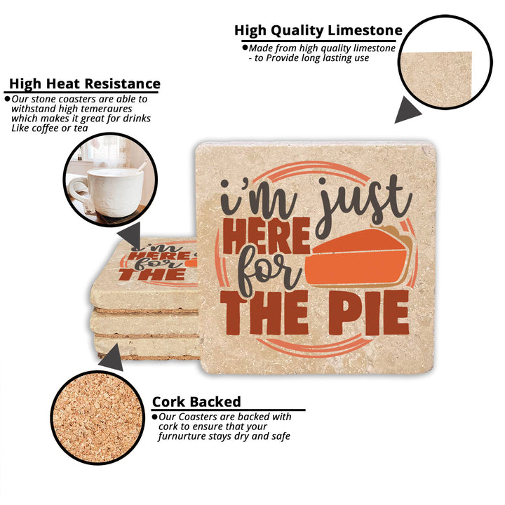 4" Absorbent Stone Fall Autumn Coasters, I'm Just Here For The Pie, 2 Sets of 4, 8 Pieces