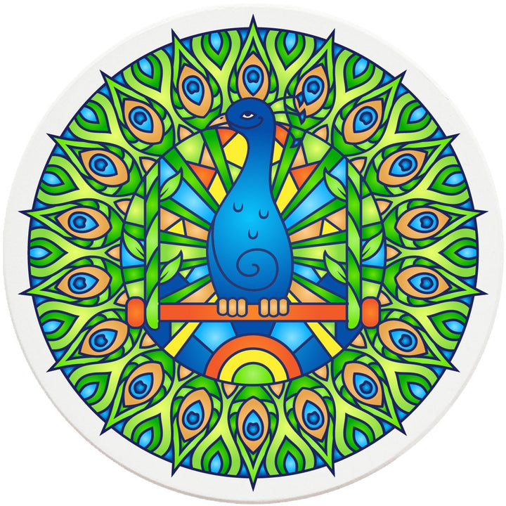 4" Round Ceramic Coasters - Mandala Peacock, 4/Box, 2/Case, 8 Pieces