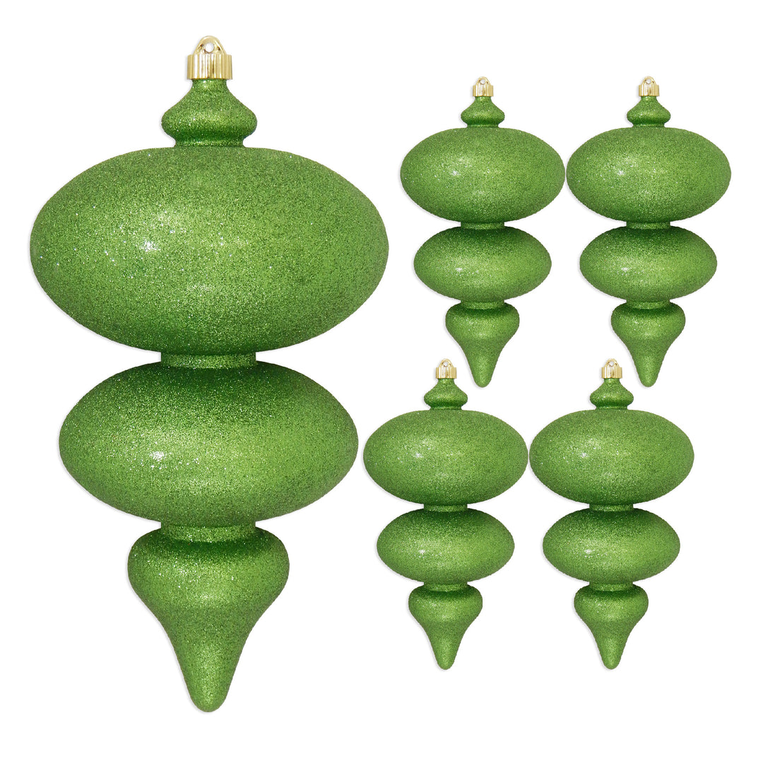 15" (380mm) Giant Commercial Shatterproof Finials, Lime Glitter, Case, 4 Pieces