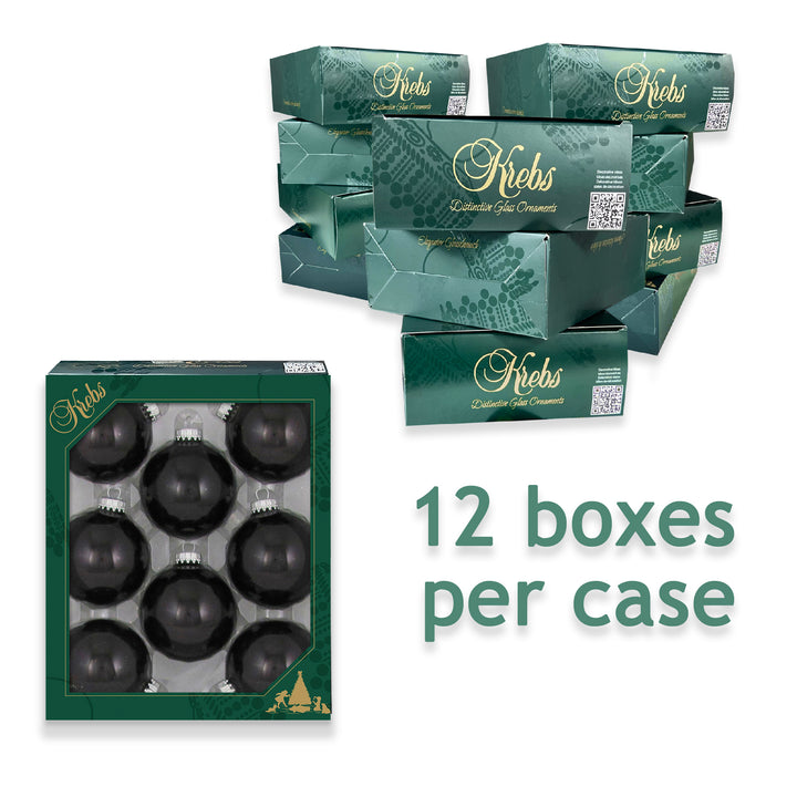 2 5/8" (67mm) Ball Ornaments, Silver Caps, Ebony Shine, 8/Box, 12/Case, 96 Pieces