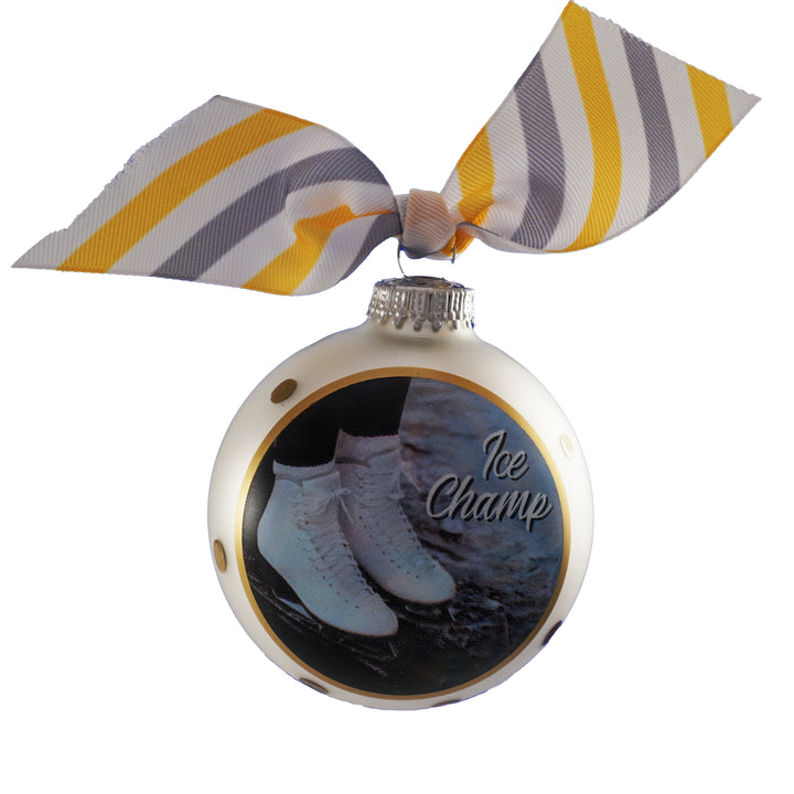 3 1/4" (80mm) Personalizable Hugs Specialty Gift Ornaments, Silver Pearl Ornament with Ice Champ