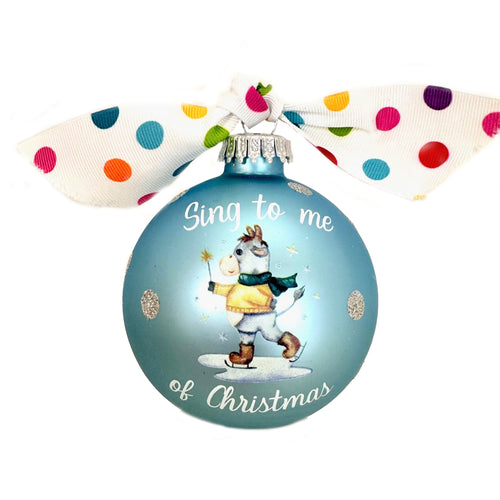 3 1/4" (80mm) Hugs - Spa Blue Velvet 3 1/4" (80mm) Glass Ball Ornament with Sing to Me of Christmas. 12 Pieces per Case
