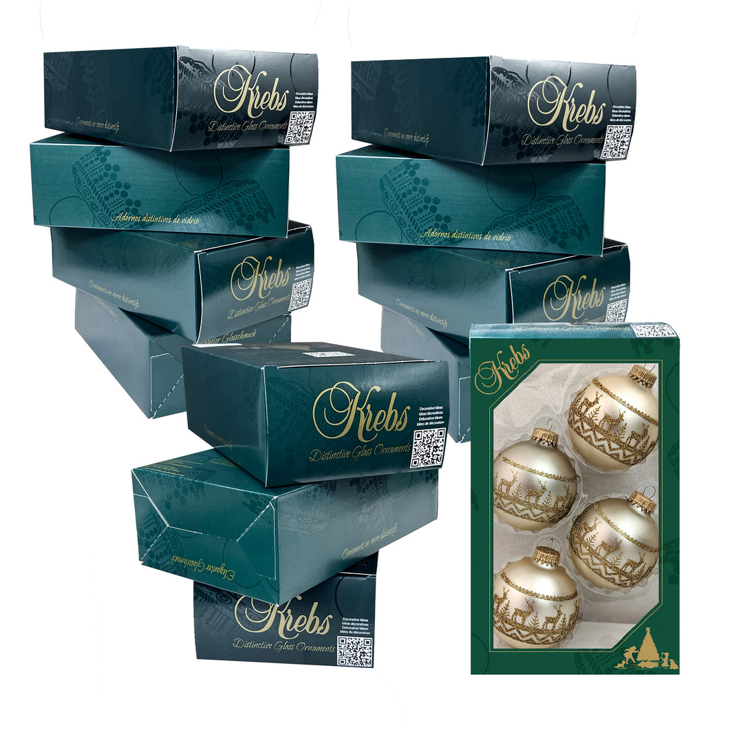 2 5/8" (67mm) Glass Ball Ornaments, Oyster Velvet - Gold Glitter Sweater Band, 4/Box, 12/Case, 48 Pieces