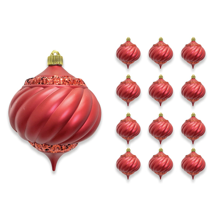 6" (150mm) Large Commercial Shatterproof Swirled Onion Ornaments, Red Alert, Case, 12 Pieces