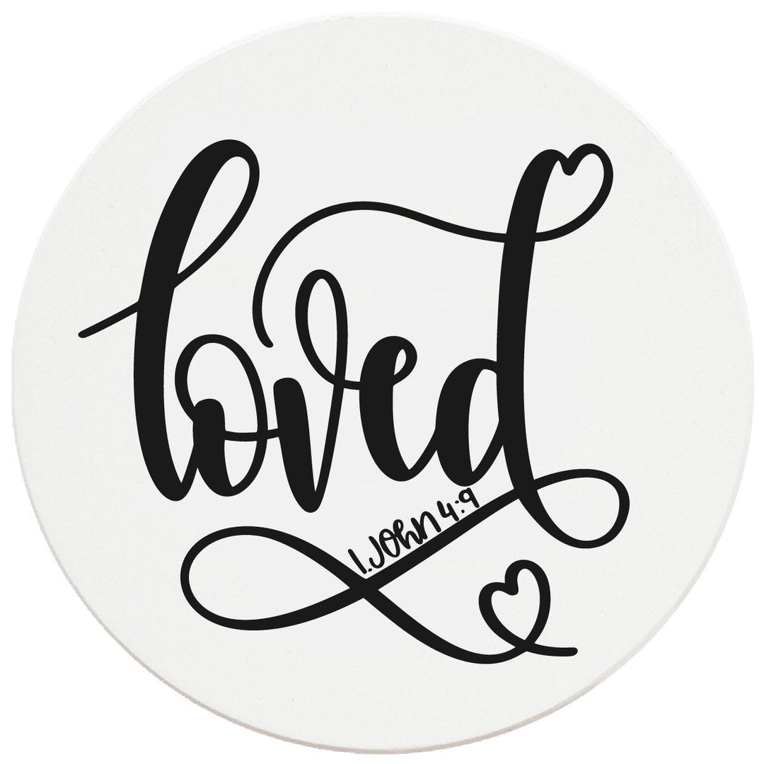 4" Round Ceramic Coasters - Loved, 4/Box, 2/Case, 8 Pieces