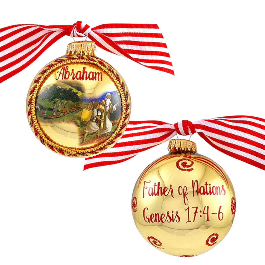 3 1/4" (80mm) Personalizable Hugs Specialty Gift Ornaments, Aztec Gold Glass Ball with Bible Hero/ Abraham