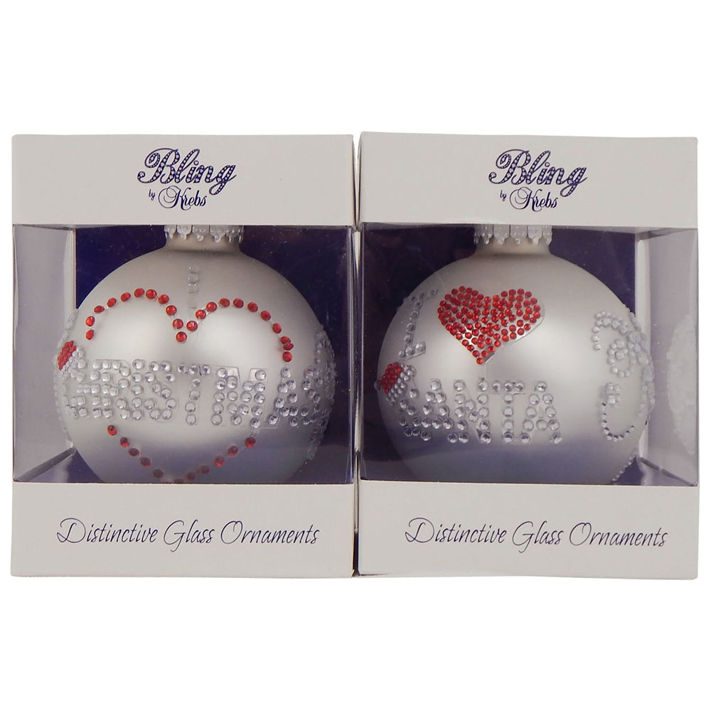 3 1/4" (80mm) Ball Ornaments, Rhinestone Text, Silver Pearl, 1/Box, 12/Case, 12 Pieces