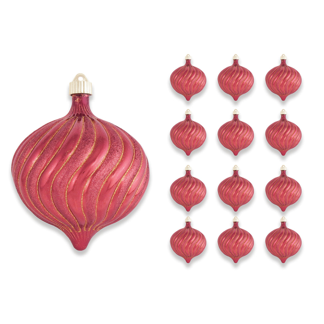 6" (150mm) Large Commercial Shatterproof Swirled Onion Ornaments, Sonic Red, Case, 12 Pieces