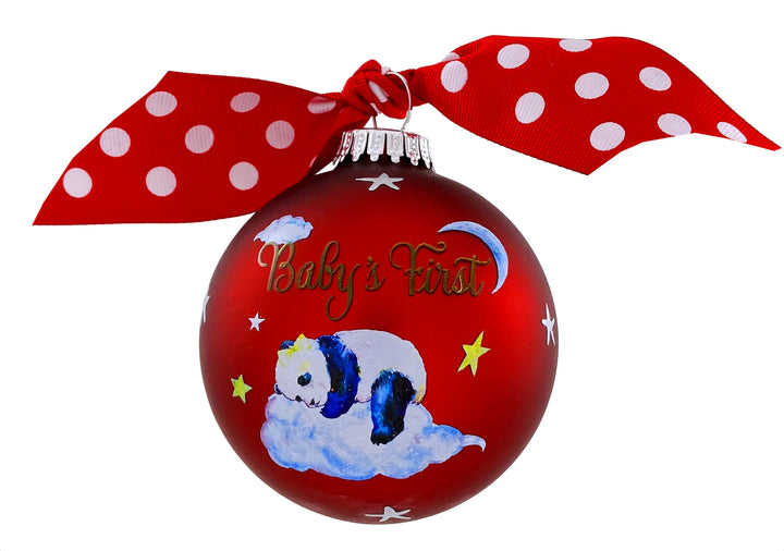 3 1/4" (80mm) Personalizable Hugs Specialty Gift Ornaments, Port Velvet Glass Ball with Baby's First Panda Girl