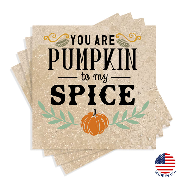 4" Absorbent Stone Fall Autumn Coasters, You Are Pumpkin To My Spice, 2 Sets of 4, 8 Pieces