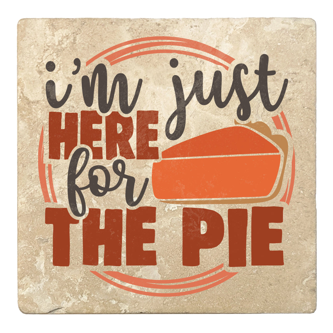 4" Absorbent Stone Fall Autumn Coasters, I'm Just Here For The Pie, 2 Sets of 4, 8 Pieces