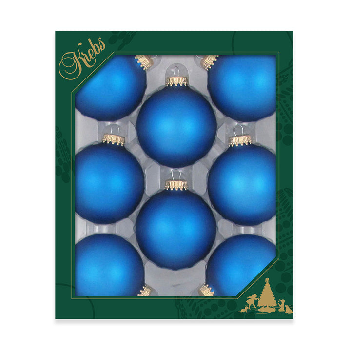 2 5/8" (67mm) Ball Ornaments, Gold Caps, Classic Blue Velvet, 8/Box, 12/Case, 96 Pieces