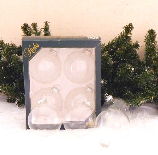 3 1/4" (80mm) Glass Ball Ornament, Clear Silver Cap, 4/Box, 12/Case, 48 Pieces
