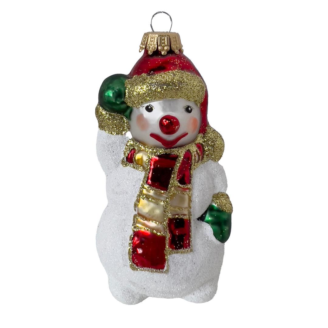4.75 inches (12cm) Snowman Waving White/ Red Figurine Ornaments, 1/Box, 6/Case, 6 Pieces