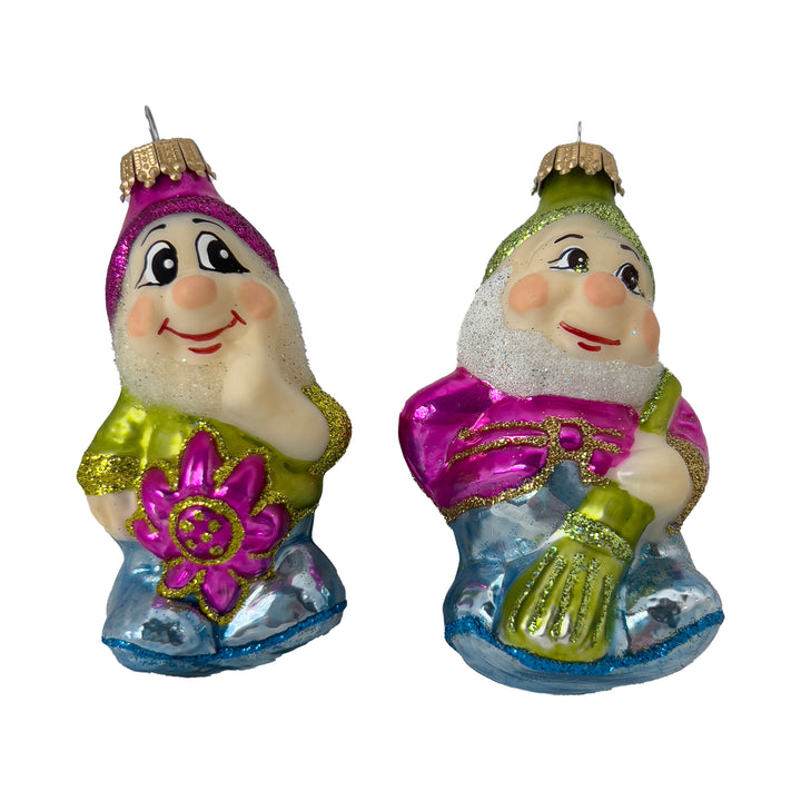 4" Enchanted Dwarf 2-piece Pink/ Green assortment Figurine Ornaments, 2/Box, 6/Case, 12 Pieces